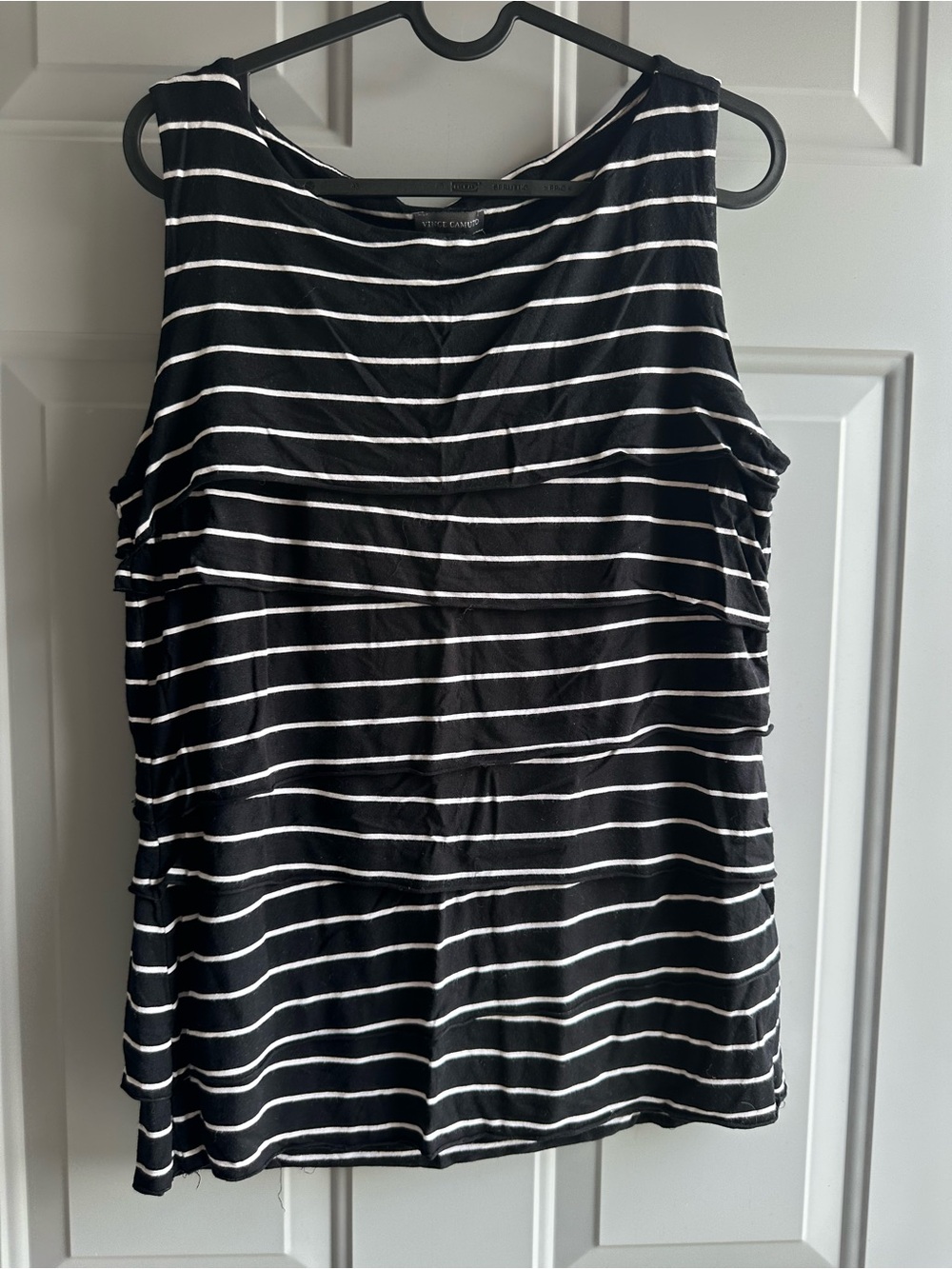 Vince Camuto Black and White Striped Ruffle Tank